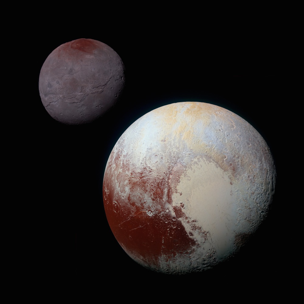 Immagine di Plutone e del suo satellite Caronte, tratta dal sito della NASA all'indirizzo: http://www.nasa.gov/image-feature/charon-and-pluto-strikingly-different-worlds. Credit: NASA/JHUAPL/SwRI.